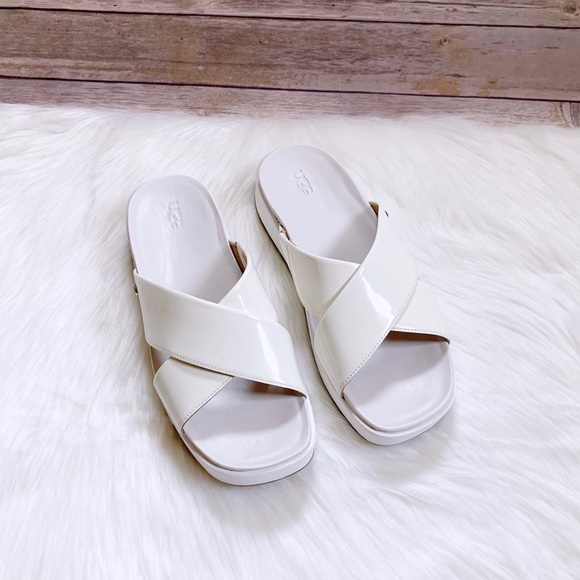 UGG Emily White Patent Leather Slide Sandals - Picture 2 of 6